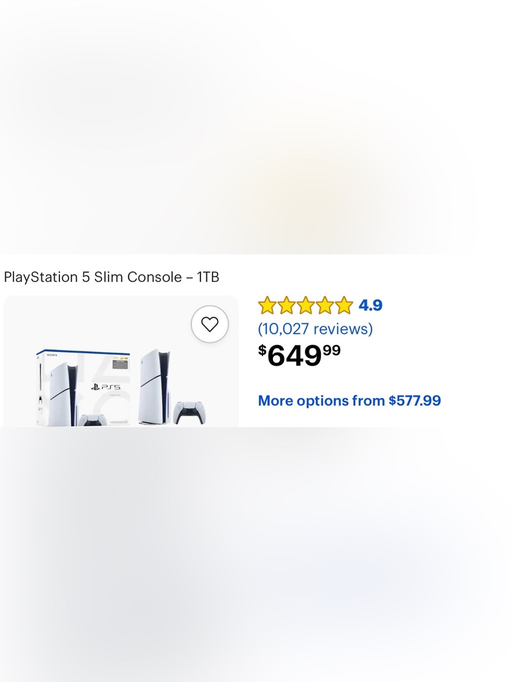 Sony PS5 Slim Console in White with Black Accents